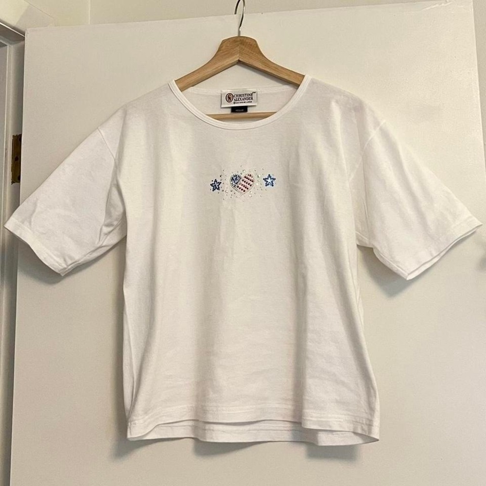 Vintage White American Flag Rhinestone t-shirt